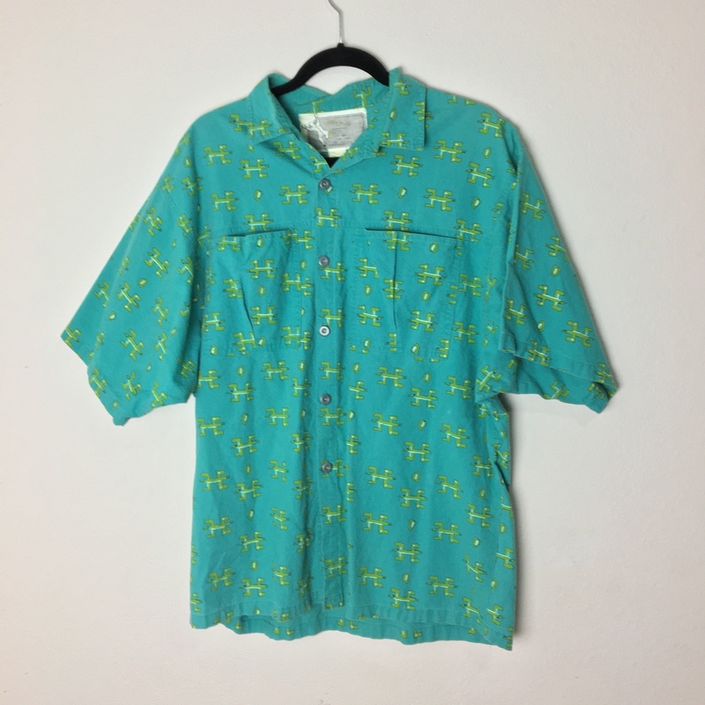 LOREN SCOTT Men's Blue Button front Short Sleeve L